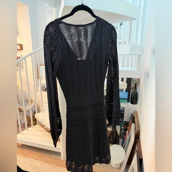Alexis Black Long-Sleeve Crochet Wrap-Style Dress - Picture 2 of 4